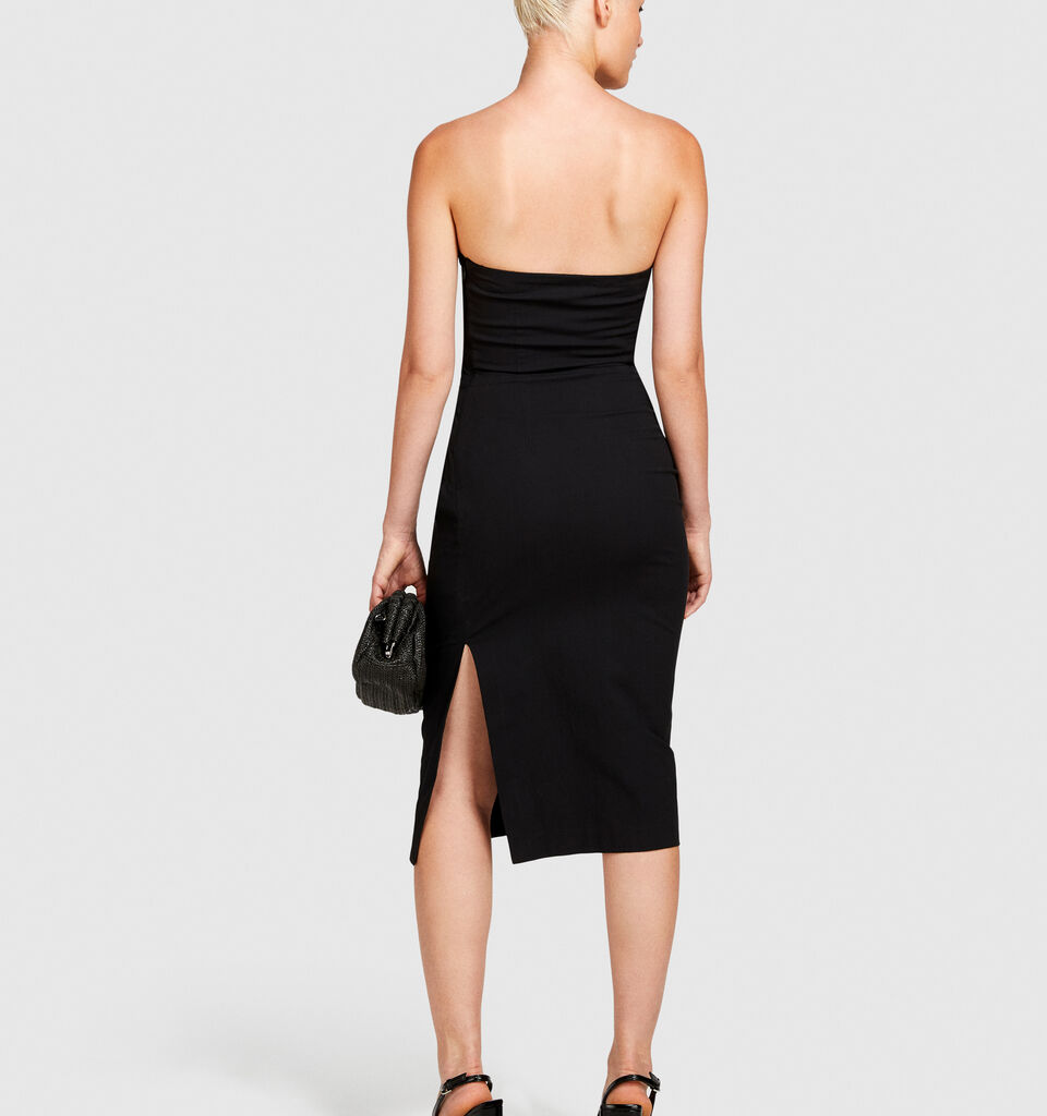 Slim fit dress with rouching - women's midi dresses - Black | Sisley image number 3